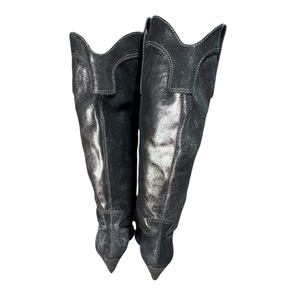 Larroude Louise Boots in Shine Graphite Metallic Suede Leather Size 8.5 - Picture 6 of 8